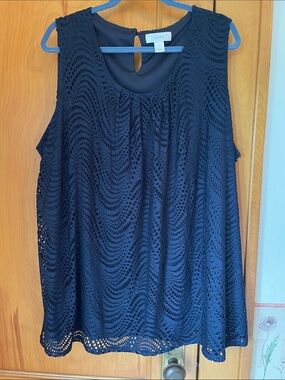 CJ Banks Navy Eyelet Lace Sleeveless Tank Top
